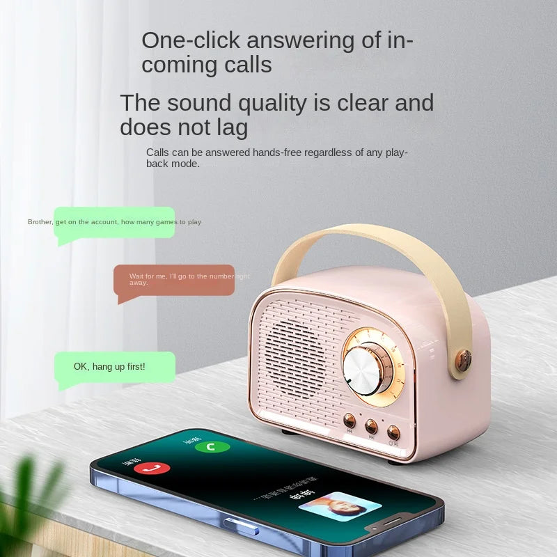 DW21 Retro Mini Bluetooth Speaker - Portable Music Player with FM