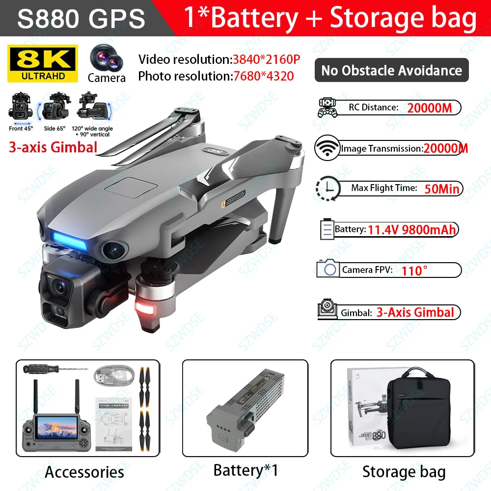 S880 Max 8K GPS Fishing Drone - Dual Camera, 3-Axis Gimbal & Airdrop