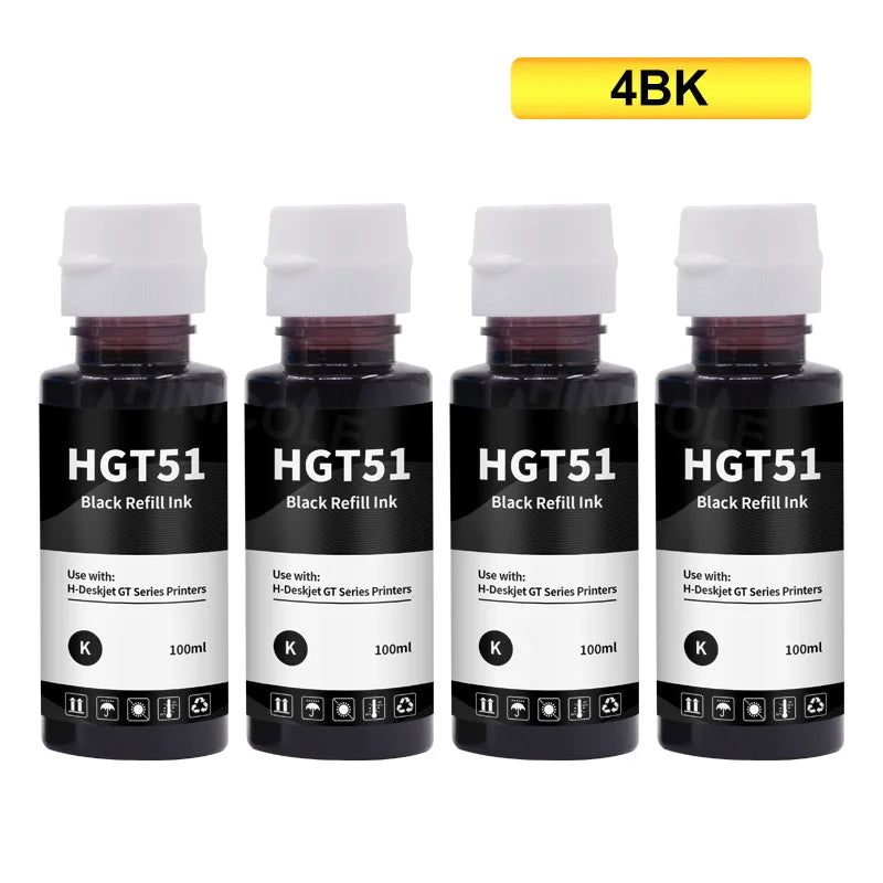 HINICOLE GT51 GT52 Dye Ink Refill Kit - 100ml Compatible Bottles for HP