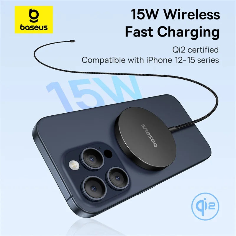 Baseus 15W Qi2 Magnetic Wireless Charger - iPhone 13-17 Pro Max & AirPods