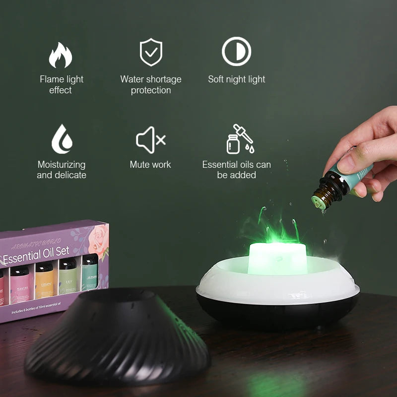 KINSCOTER Volcanic 130ml Aroma Diffuser - USB, Ultrasonic & Colour Flame