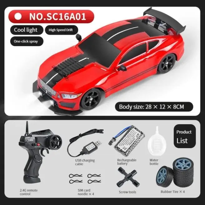 LKCOMO 4WD RC Drift Car - 2.4G, Metal ABS AE86, Light & Spray Effects