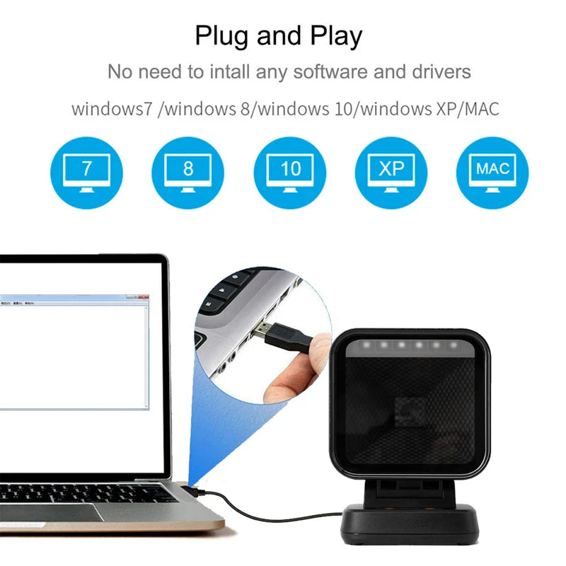 TD-X1 Hands-Free 2D Barcode Scanner - Desktop QR and 1D/2D Reader