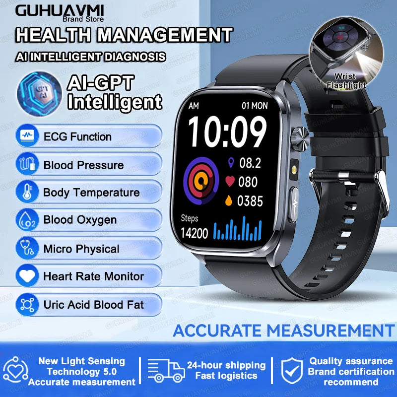 2025 ECG Smart Watch - Blood Lipid, Blood Pressure, BT Call & AI Diagnosis