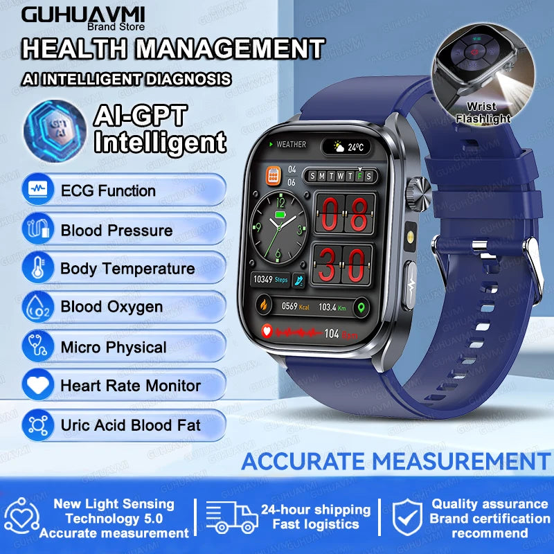 2025 ECG Smart Watch - Blood Lipid, Blood Pressure, BT Call & AI Diagnosis