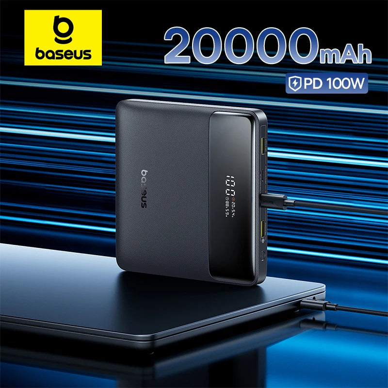 Baseus 100W PD Power Bank - 20000mAh, 4-Port Digital Display, Ultra-Slim