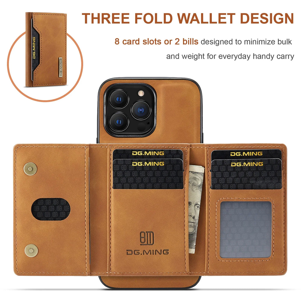 HQBBRO 2-in-1 Magnetic Leather Wallet Case - iPhone 11-17 Pro Max, Card Holder