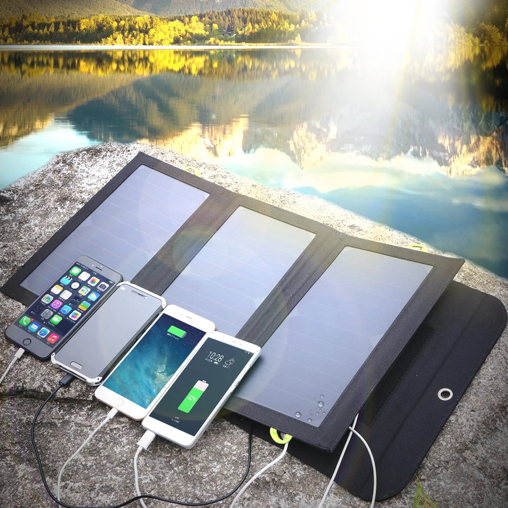 ALLPOWERS 21W Solar Charger - 10000mAh Built-In, Foldable 3-Panel Waterproof