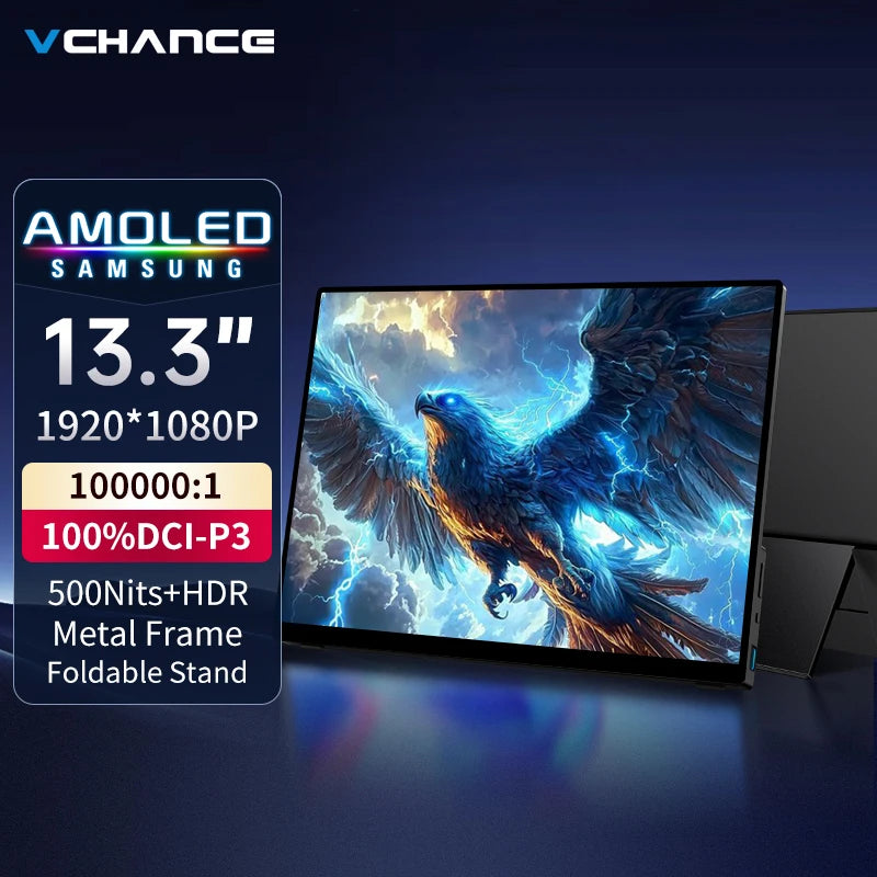 VCHANCE 13.3-Inch OLED Portable Monitor - 1ms, 100% DCI-P3, 500cd/m, HDR60
