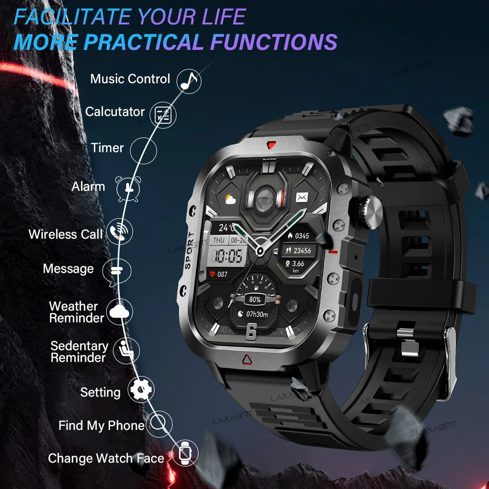 KESHUYOU 2.01-Inch Outdoor Smart Watch - LED Flashlight & Bluetooth Talk