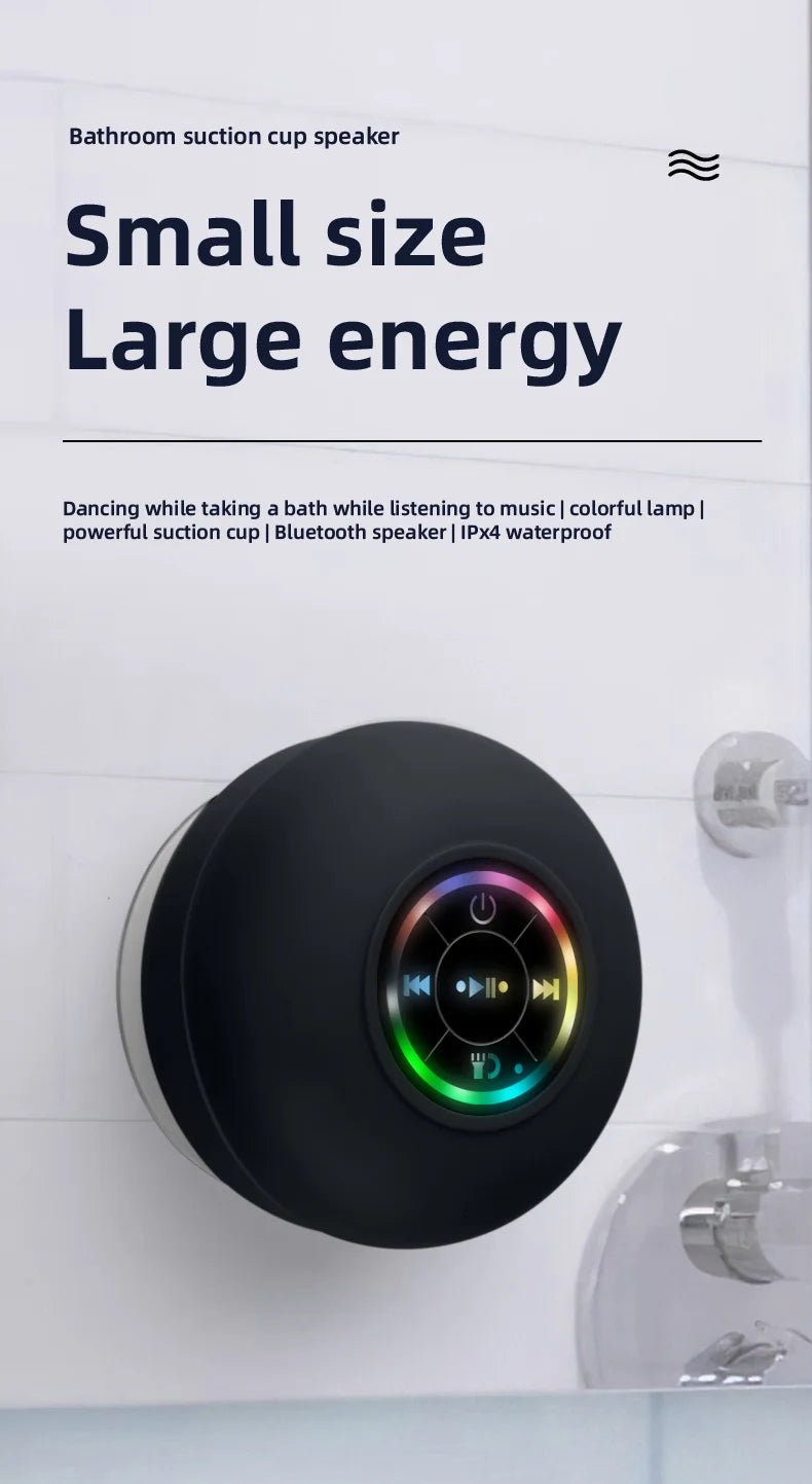 OZKVVM Waterproof Shower Bluetooth Speaker - LED, Suction Cup & 3D Surround