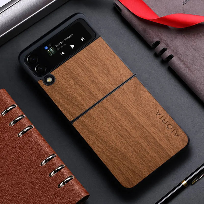 Bamboo Wood PU Leather Case for Samsung Galaxy Z Flip 3/4/5 5G