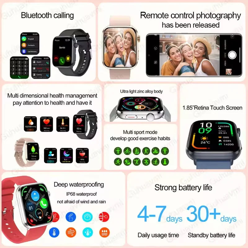 2025 AI Diagnosis Smartwatch - HRV+PPG, IP68, NFC, 100+ Sports & HD BT Call
