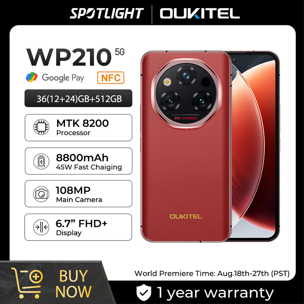 OUKITEL WP210 5G Rugged Phone - Dimensity 8200, 36GB, 8800mAh, 45W, 108MP