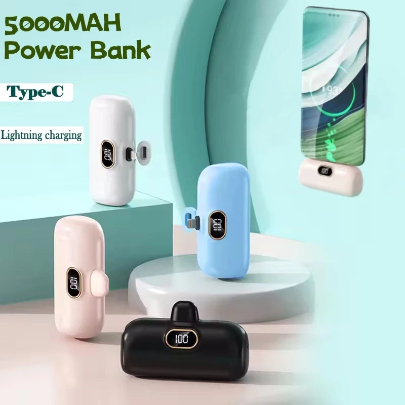 LIEI Mini Capsule Power Bank - 20W Fast Charge, 10000/5000mAh, Built-In Cable