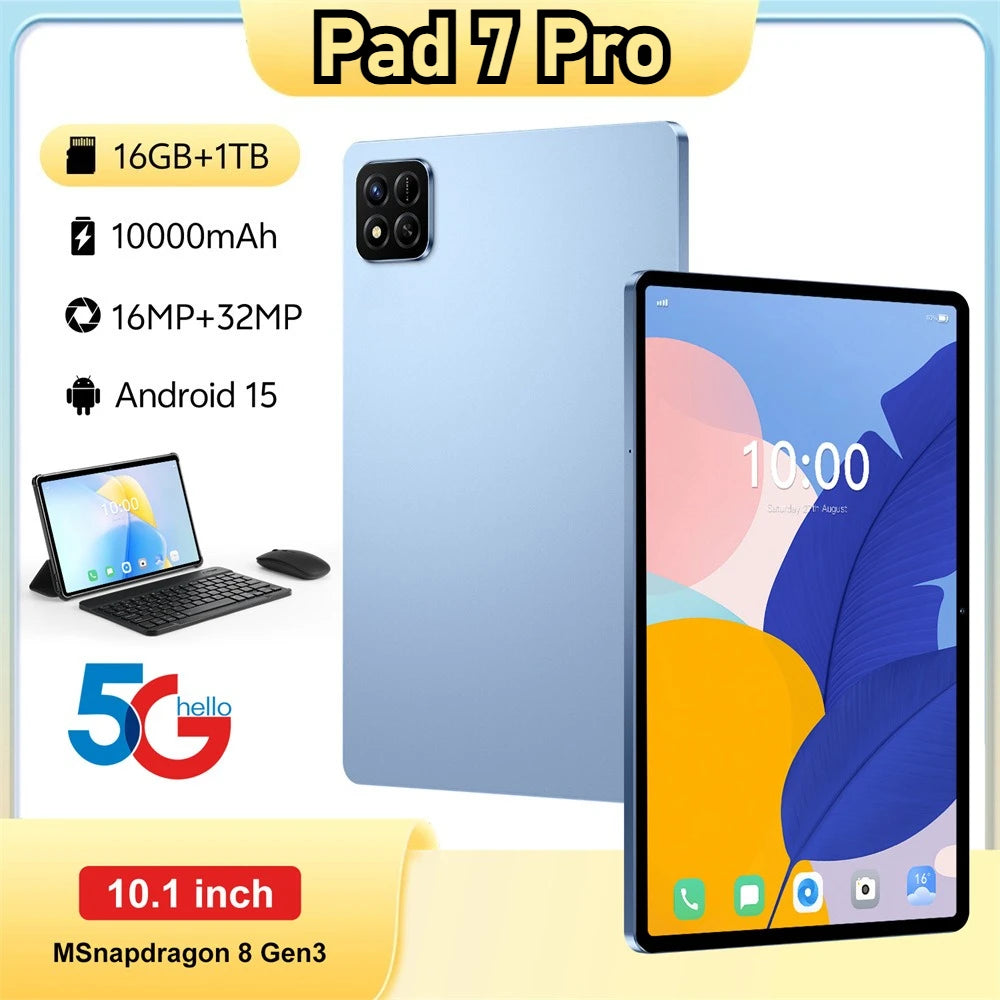 Pad 7 Pro Android 15 Tablet - 22GB RAM, 2TB, 10000mAh, 5G Dual SIM GPS