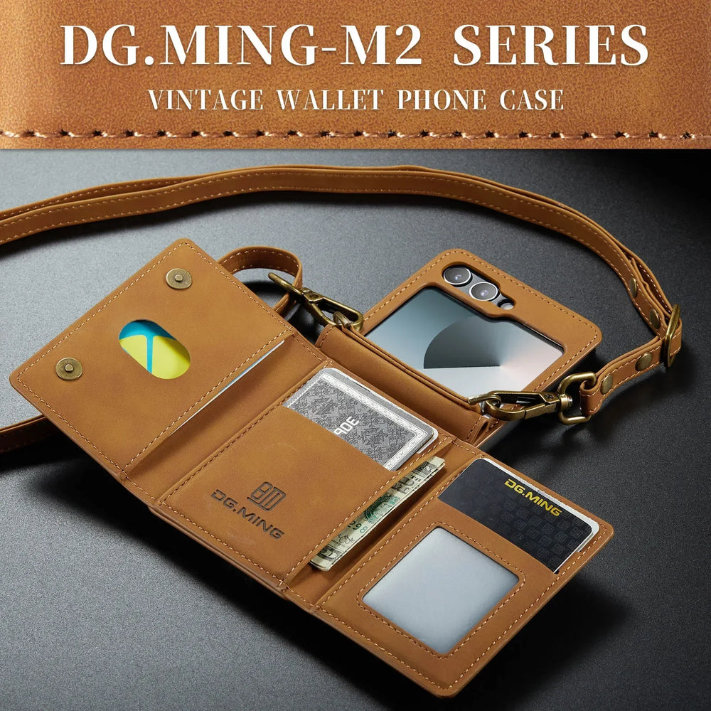 HQBBRO Crossbody Leather Wallet Case - Samsung Galaxy Z Flip 3-7 FE 5G
