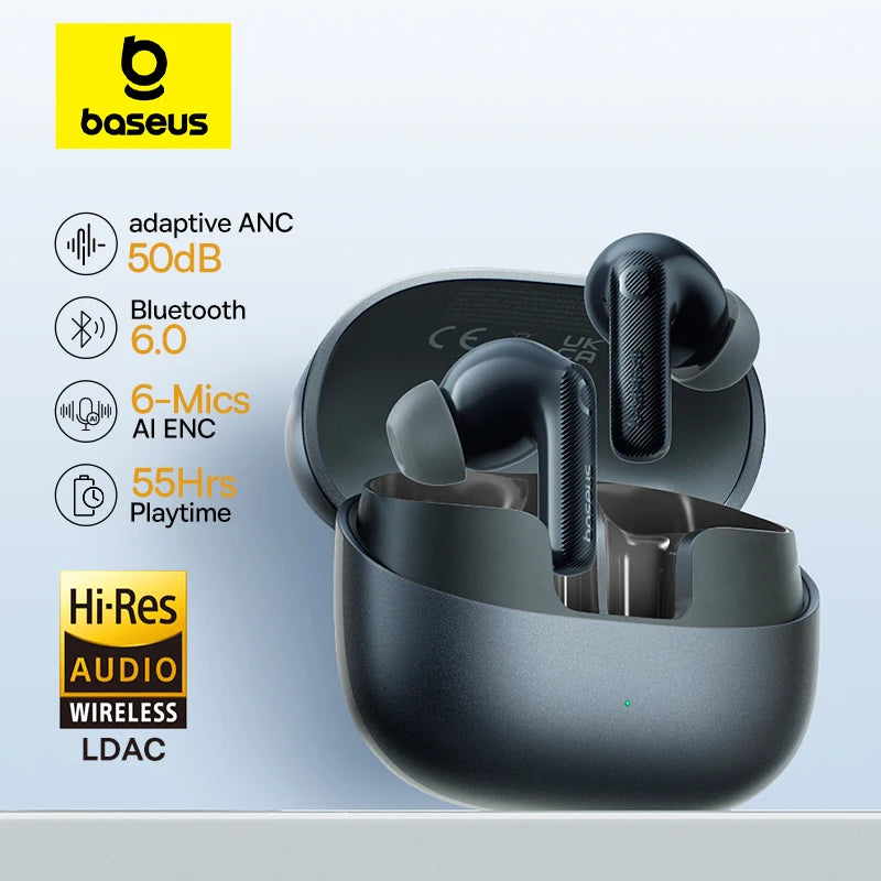 Baseus EP10 Pro ANC Earbuds - 50dB, LDAC, BT 6.0, 6 Mic, IP55, 55H