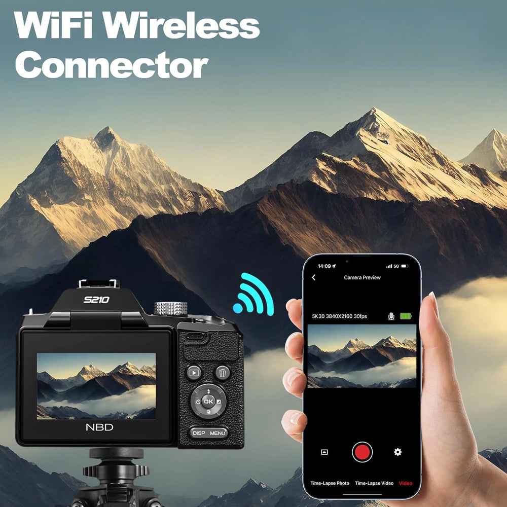 NBD 5K 64MP Camera - 16X Optical Zoom, WiFi App, 180° Flip Screen