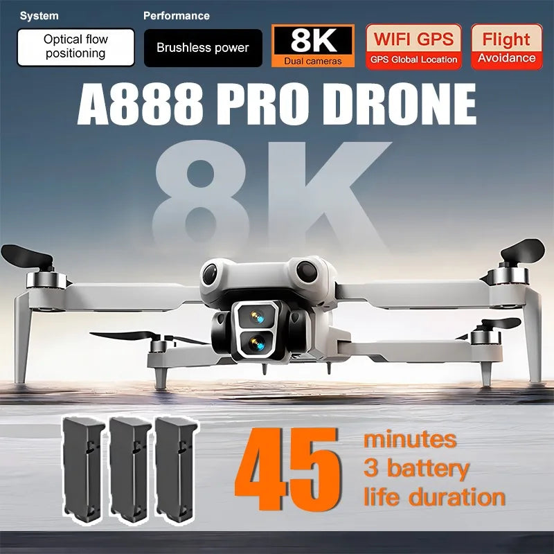 A888 Pro 4K/6K Drone - ESC Dual Camera, Optical Flow, 3-Side Avoidance