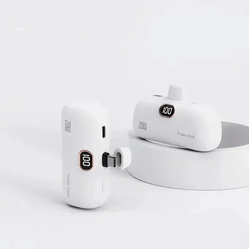 LIEI Mini Capsule Power Bank - 20W Fast Charge, 10000/5000mAh, Built-In Cable