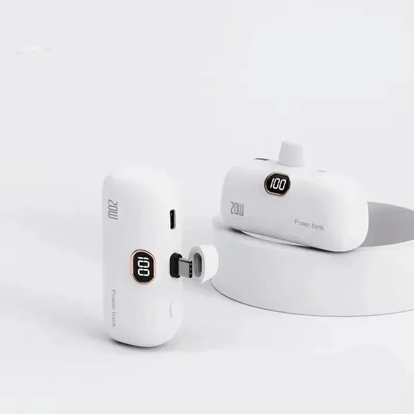 LIEI Mini Capsule Power Bank - 20W Fast Charge, 10000/5000mAh, Built-In Cable