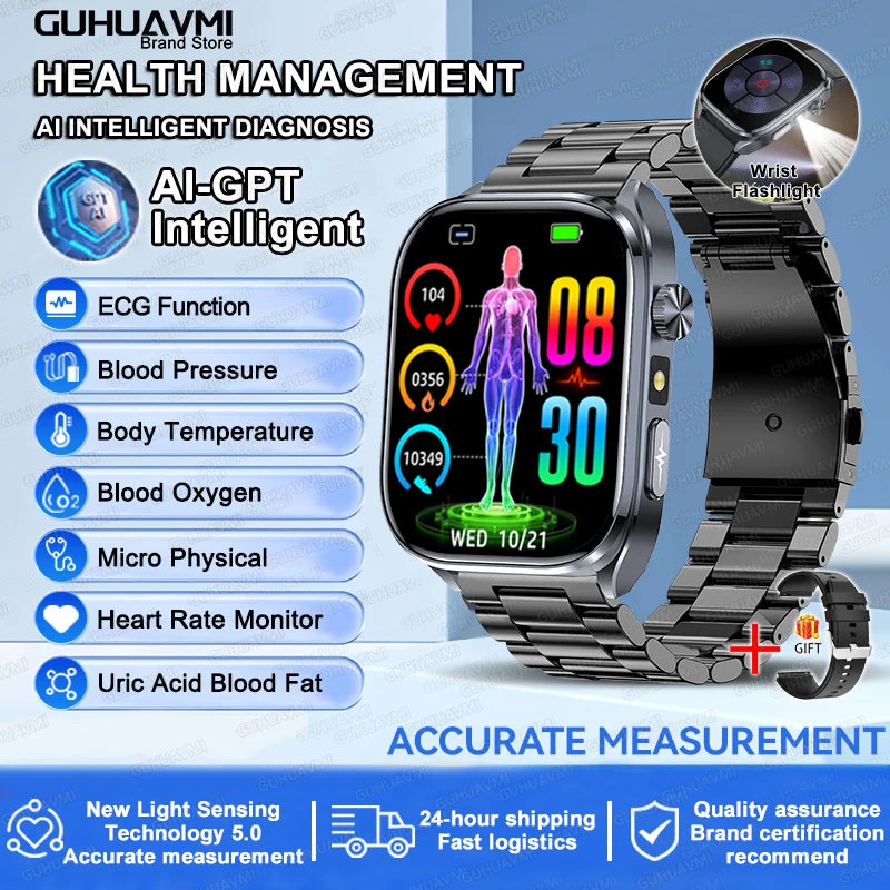 2025 ECG Smart Watch - Blood Lipid, Blood Pressure, BT Call & AI Diagnosis