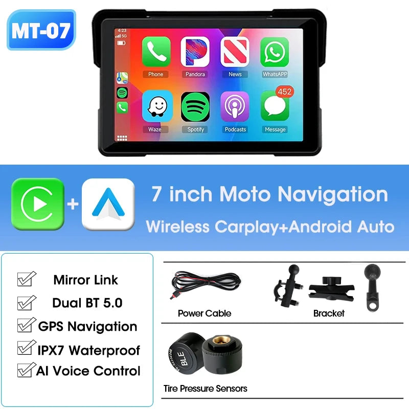 Jansite 5/7" IPX7 Motorcycle CarPlay GPS - Android Auto, 1024x600, Linux