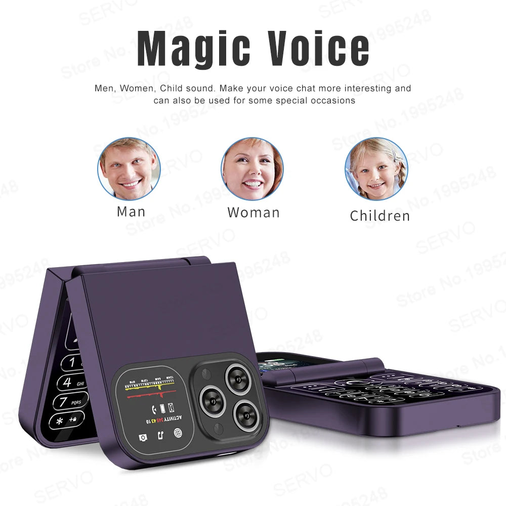 SERVO F15 Mini 2G Flip Phone - 2.0-Inch, Dual SIM, Magic Voice, Type-C