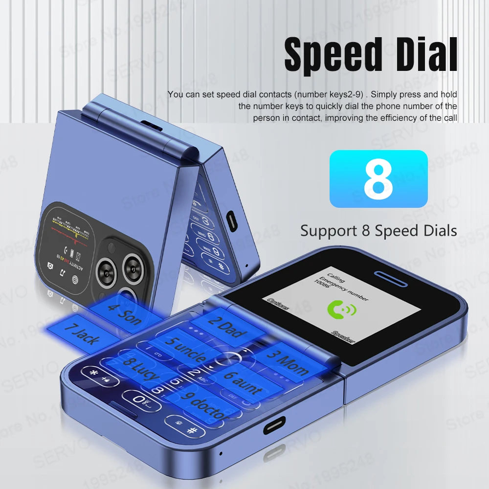 SERVO F15 Mini 2G Flip Phone - 2.0-Inch, Dual SIM, Magic Voice, Type-C
