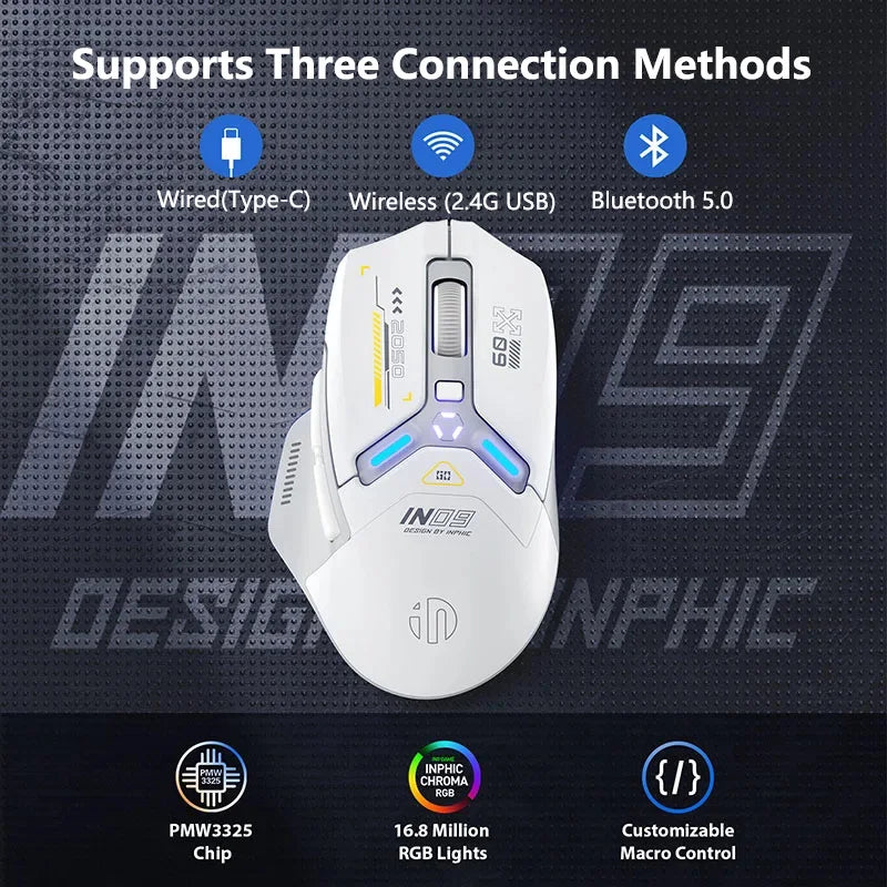 Inphic IN9 PAW3311 Wireless Gaming Mouse - 12000 DPI, Bluetooth & RGB