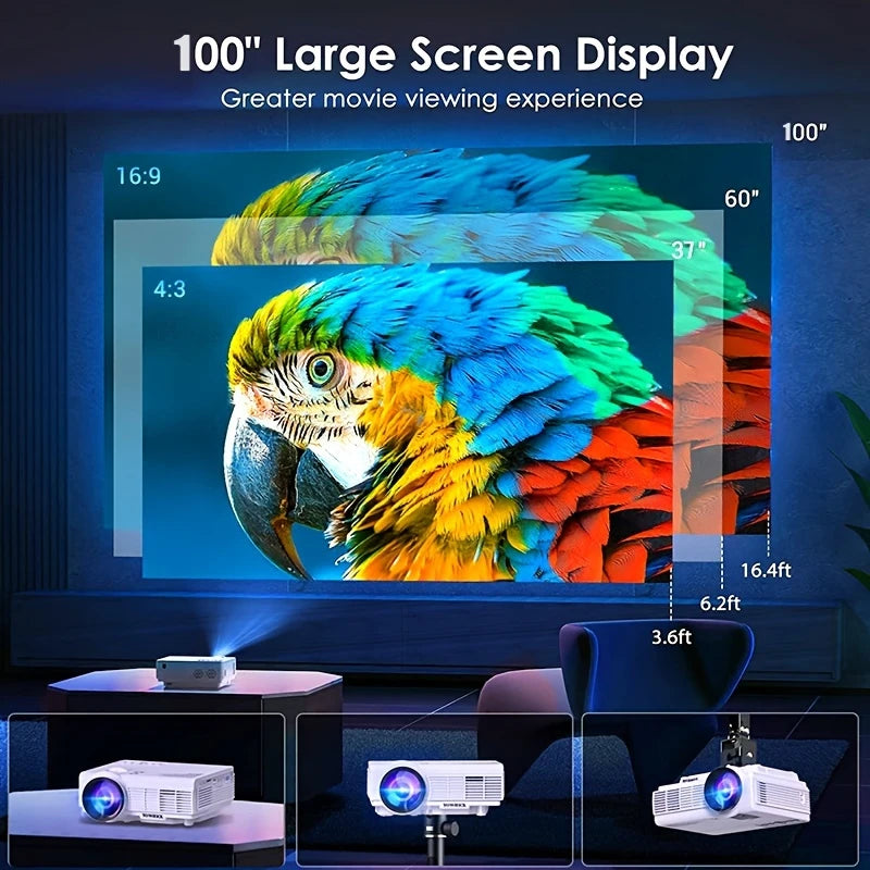 Portable LED Home Projector - 1080P, Dual WiFi and Bluetooth