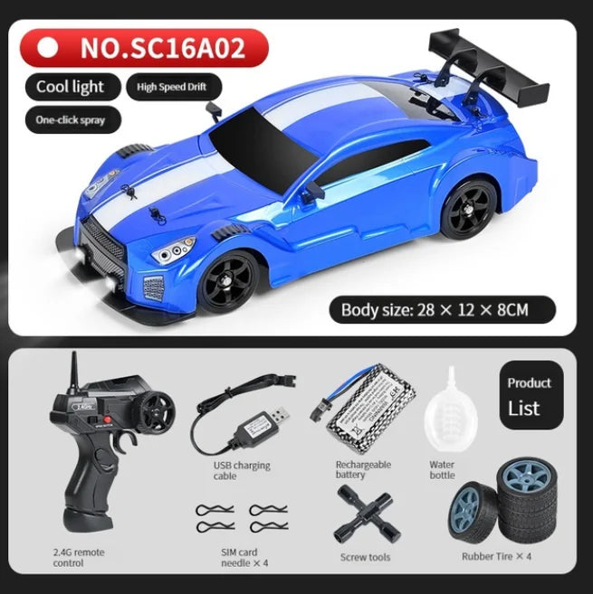 LKCOMO 4WD RC Drift Car - 2.4G, Metal ABS AE86, Light & Spray Effects