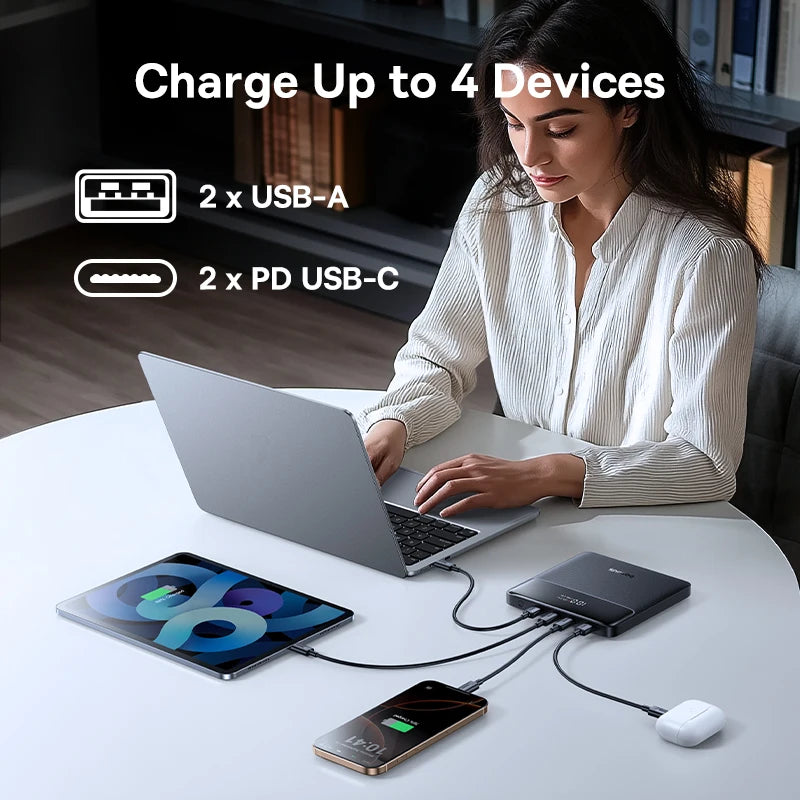 Baseus 100W PD Power Bank - 20000mAh, 4-Port Digital Display, Ultra-Slim