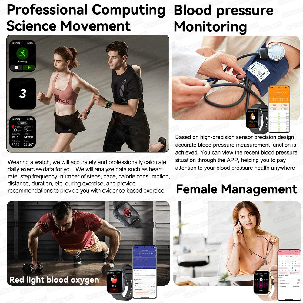 2025 AI Diagnosis Smartwatch - HRV+PPG, IP68, NFC, 100+ Sports & HD BT Call