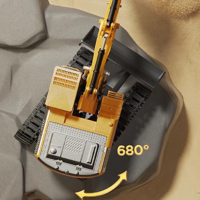 Alloy RC Excavator Toy - Lights, Sound and Multi-Channel Control