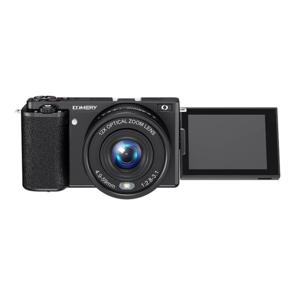 4K 64MP Digital Vlog Camera - 12X Optical Zoom, Flip Screen & Webcam