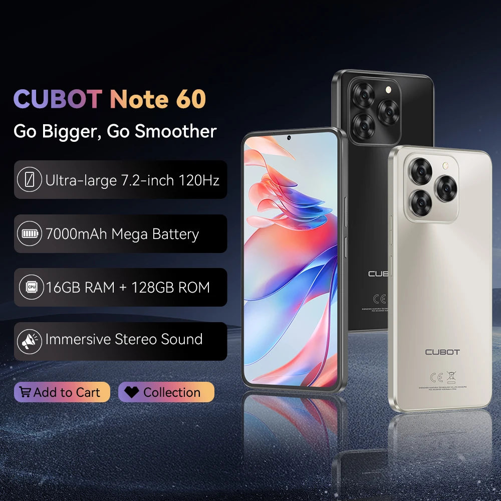 Cubot Note 60 Android 15 - 7.2" 120Hz, 16GB RAM, 48MP, 7000mAh, 18W