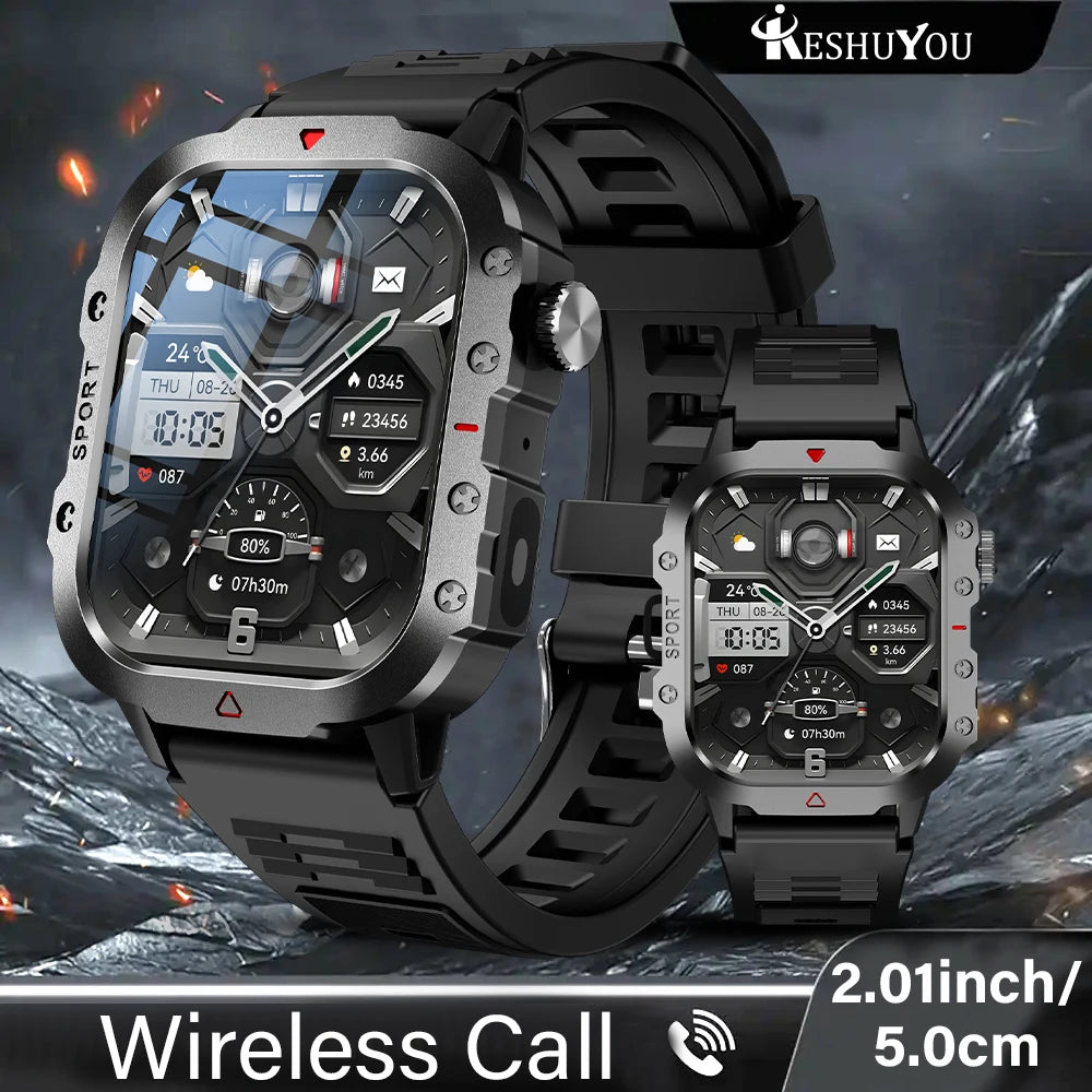 KESHUYOU 2.01-Inch Outdoor Smart Watch - LED Flashlight & Bluetooth Talk