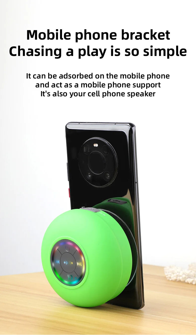 OZKVVM Waterproof Shower Bluetooth Speaker - LED, Suction Cup & 3D Surround