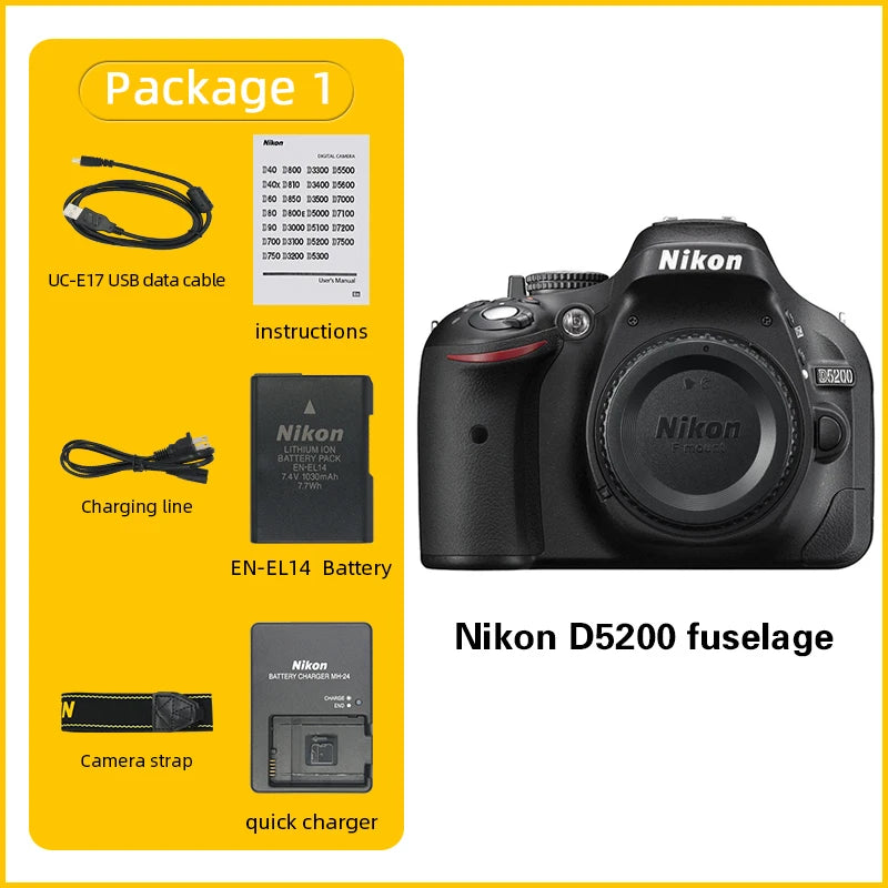 Nikon D5200 24MP DSLR Camera - ISO 6400, EN-EL14, Optional 18-55mm Lens
