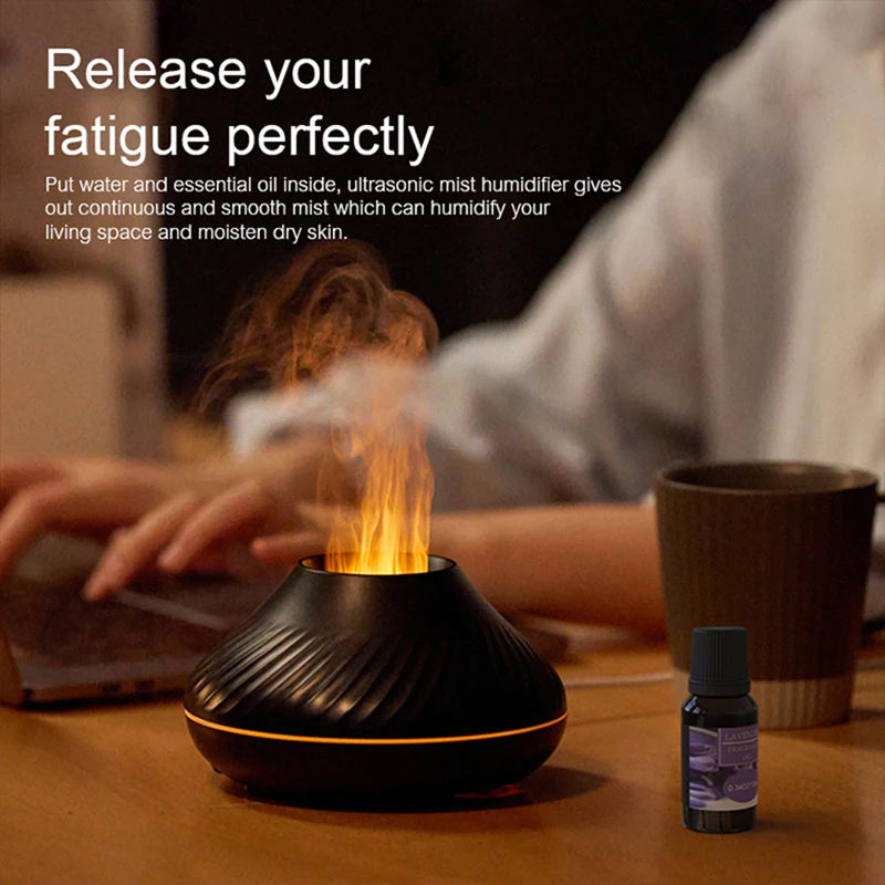 KINSCOTER Volcanic 130ml Aroma Diffuser - USB, Ultrasonic & Colour Flame