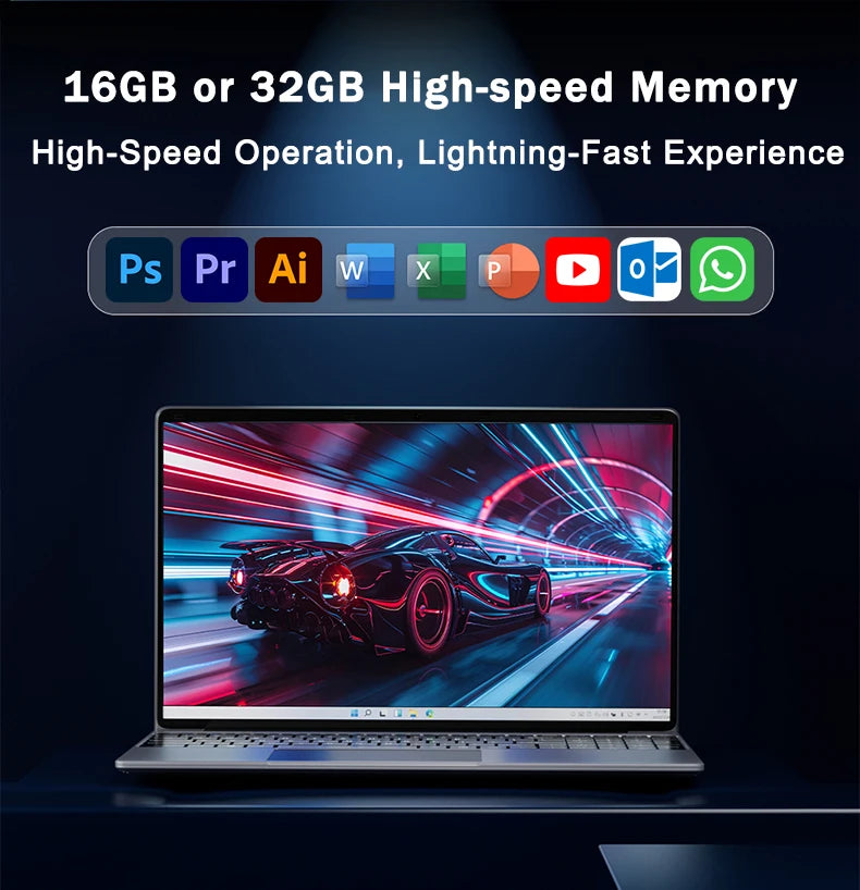 Yepo 15.6" Laptop Intel 6500Y - 32GB RAM, 2TB SSD, Fingerprint, Backlit Win11