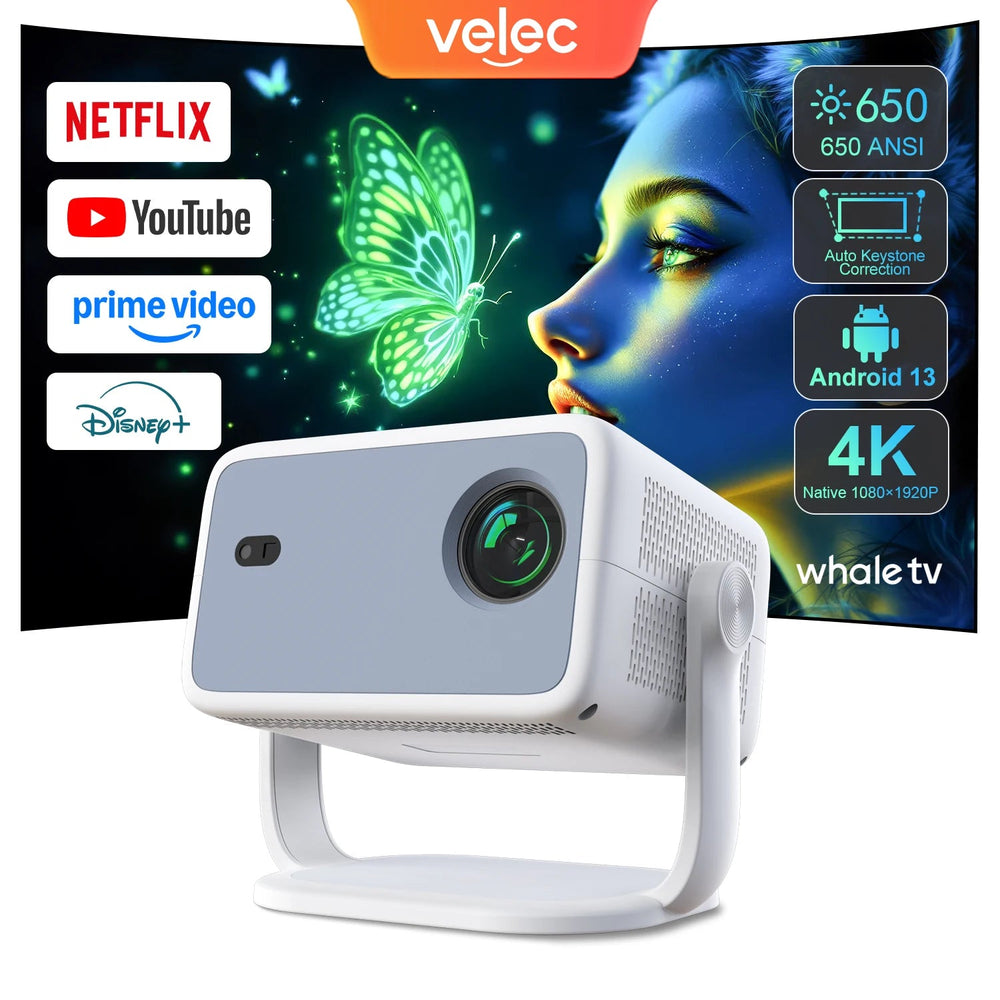 Velec TP350 NTV Smart Projector - Native 1080P, 650ANSI, Android 13