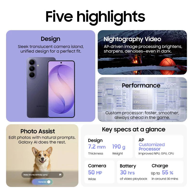 Samsung Galaxy S26 5G 2026 - Snapdragon 8 Elite, 6.3" AMOLED, 50MP, IP68