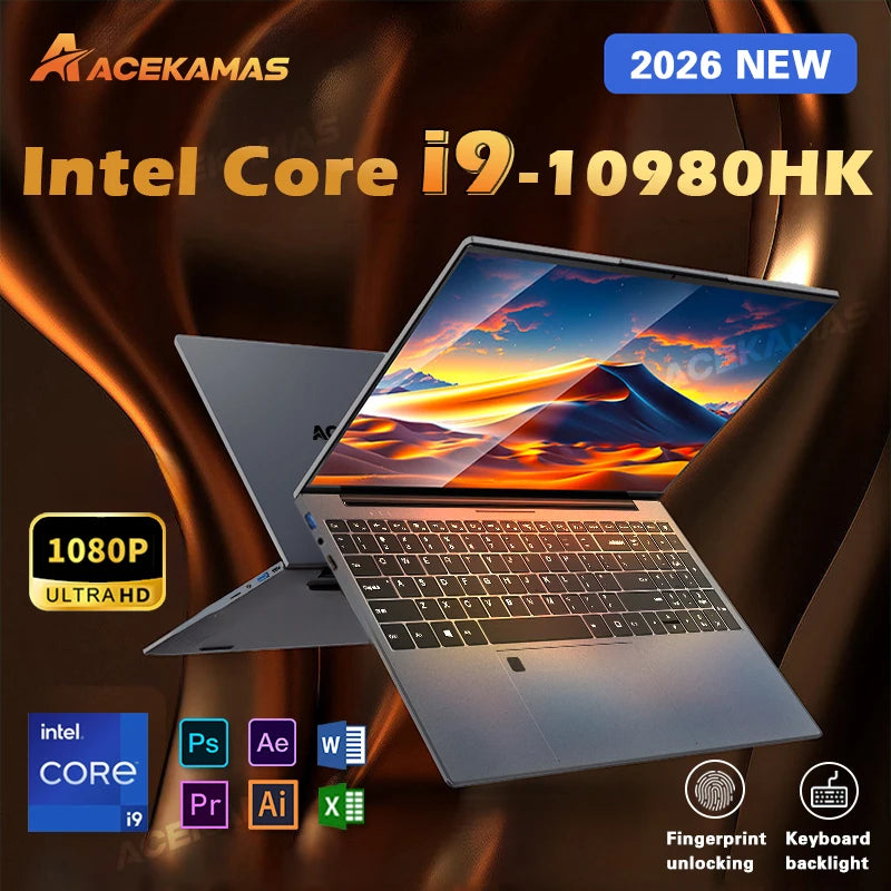 ACEKAMAS 2026 15.6" i9-10980HK Gaming Laptop - 16GB DDR4, 1TB SSD, Win11 Pro