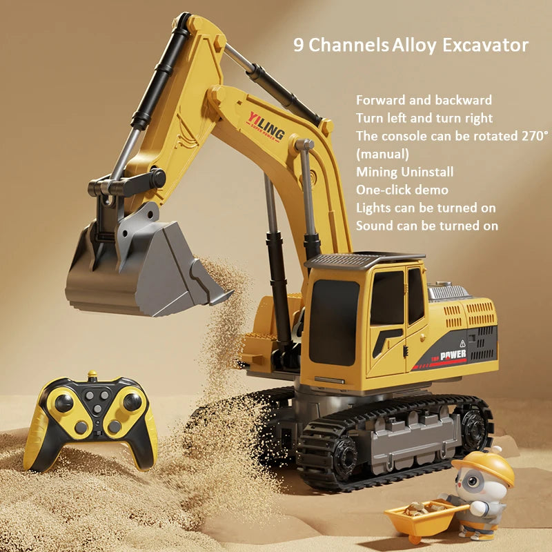 Alloy RC Excavator Toy - Lights, Sound and Multi-Channel Control