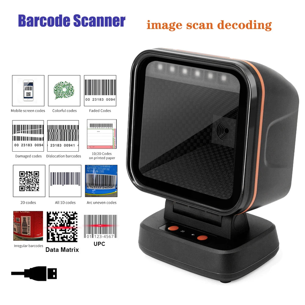 TD-X1 Hands-Free 2D Barcode Scanner - Desktop QR and 1D/2D Reader