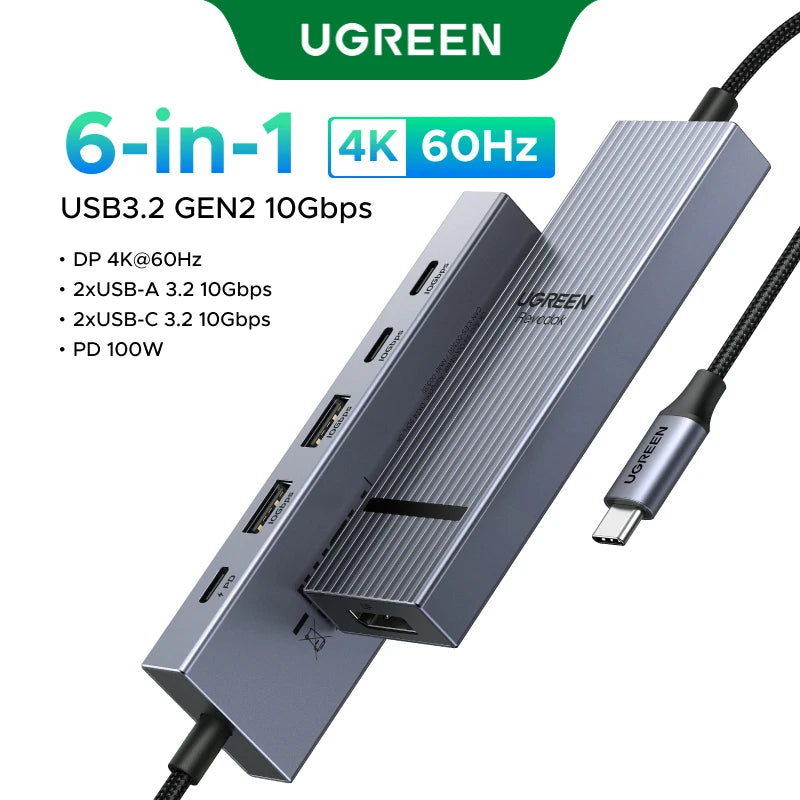 UGREEN USB-C Hub 4K120Hz DP - 2x HDMI, 10Gbps USB 3.2 Gen2 & RJ45