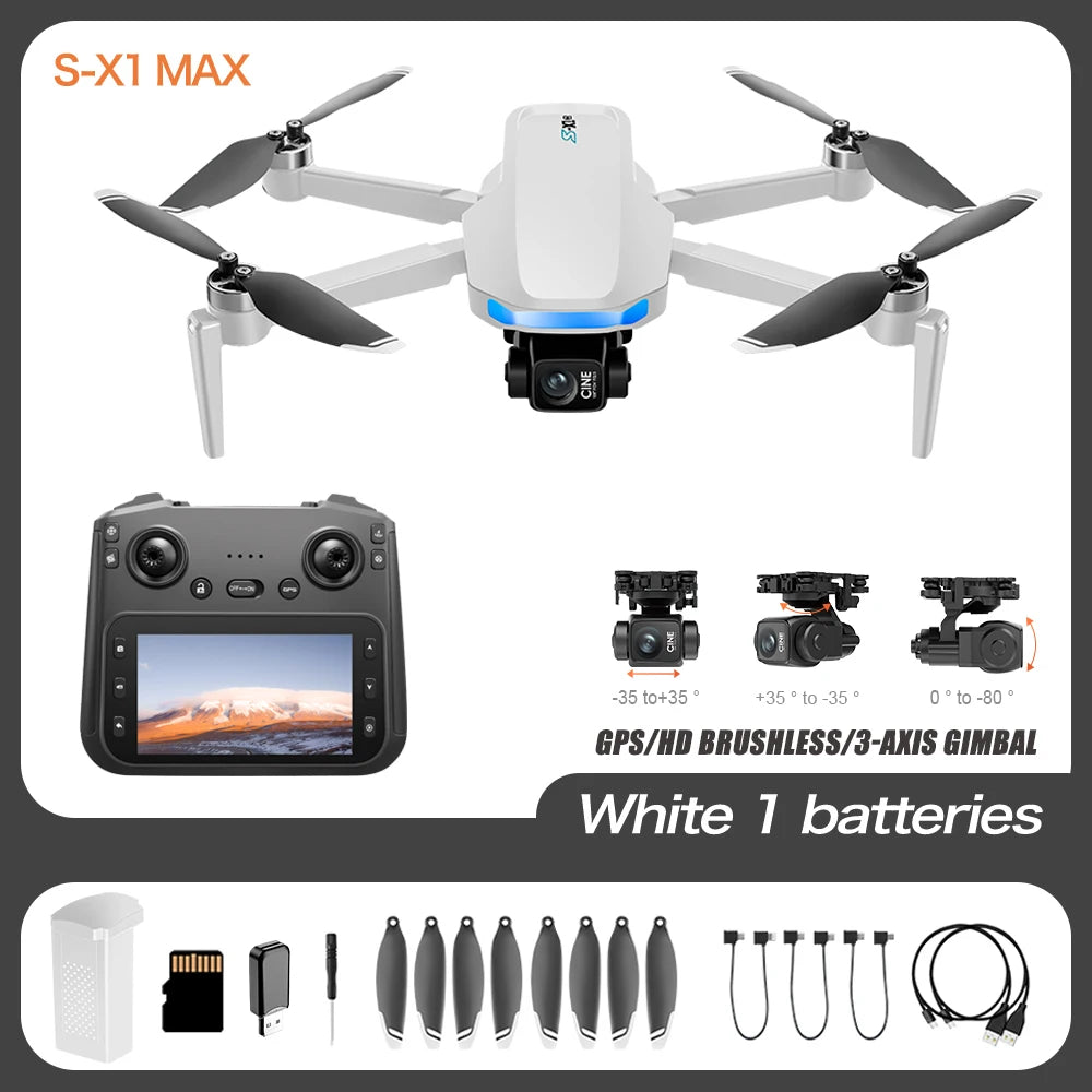 S-X1 MAX 4K GPS Drone - 3-Axis Gimbal, Brushless, 5G WiFi, 7.4V 1500mAh